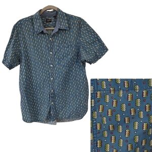 Vintage Burkman Bros Blue Pattern Short Sleeve Button Up Shirt Mens Size Large